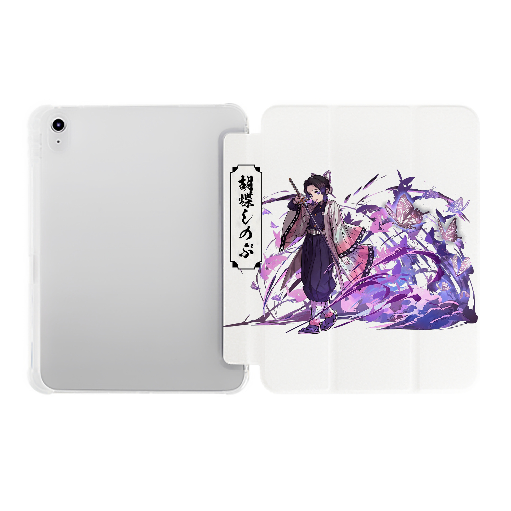 （画像用） 鬼滅の刃（きめつのやいば）蟲柱-胡蝶 しのぶ／こちょう しのぶ Kochou Shinobu IPad ケース ペン収納付き 三つ折りスタンド PUレザー×シリコン 対応機種9.5/10.5/10.9インチ